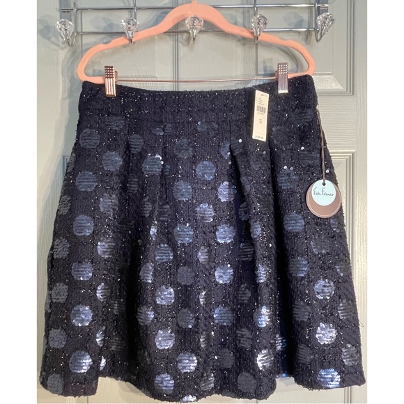Anthropologie Eva Franco Navy Blue Sequined Polka Dot Mini Skirt NWT Size 14 (L) - Picture 4 of 14